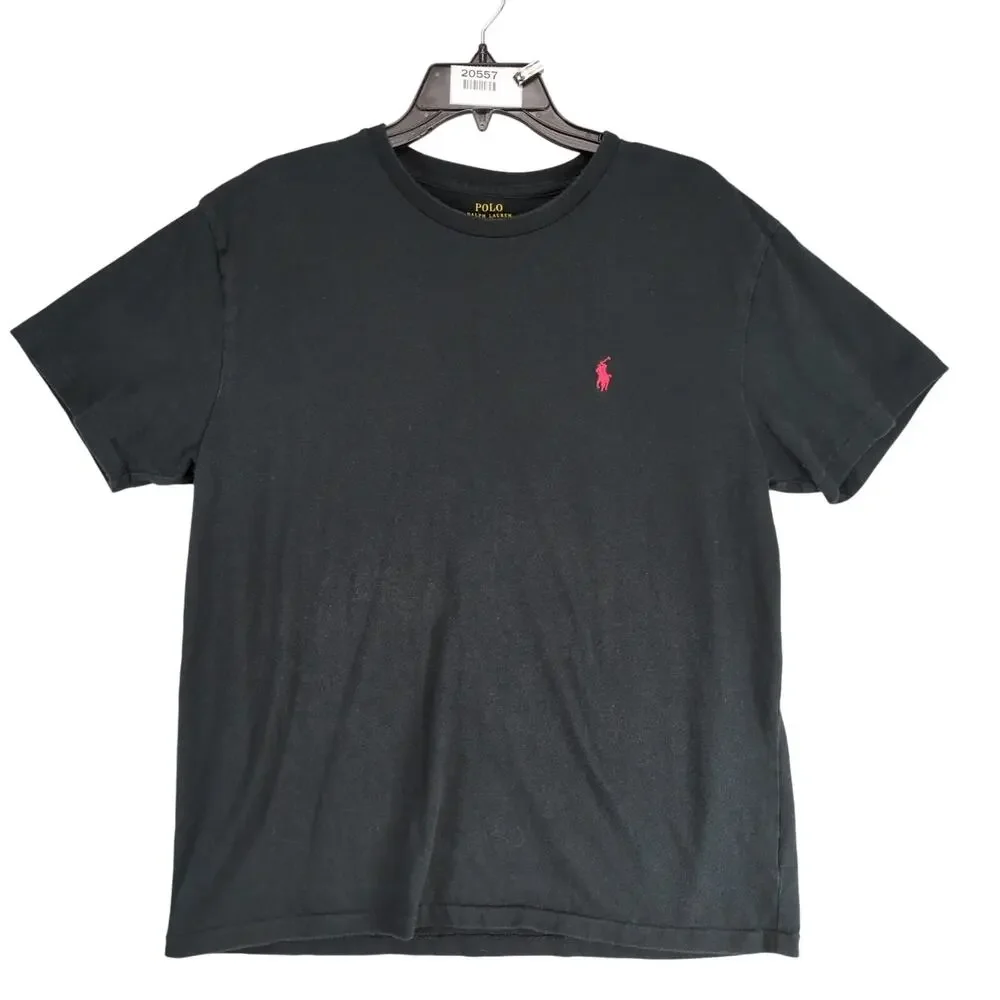 Polo‎ Ralph Lauren Men's M Black T-Shirt Red Pony Logo Short Sleeve Y2K Preppy